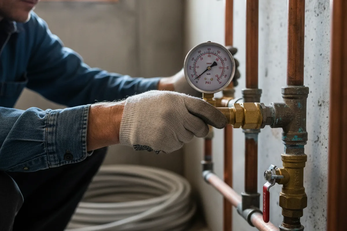 Pressure testing a repaired line during Water Line Repair in Hunt